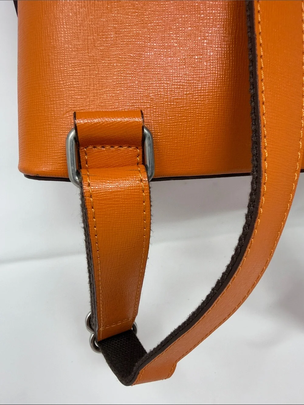 Jack Georges Bright Orange Leather Backpack with Front Zip Pocket